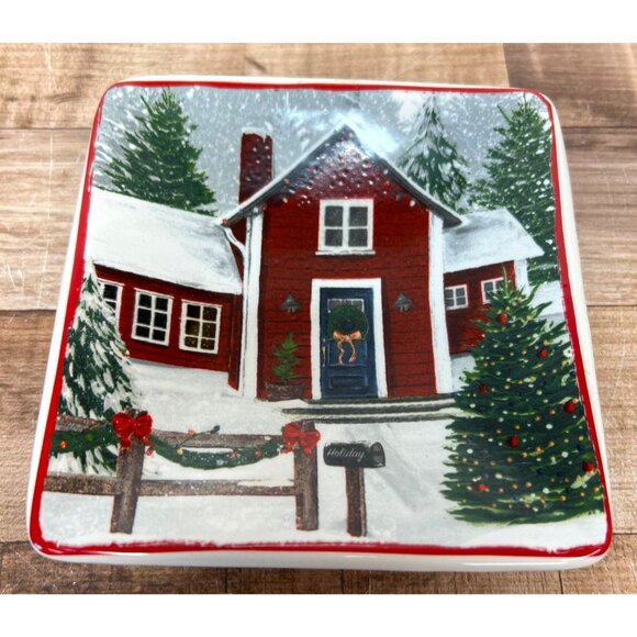 Set Of 2 Nantucket Holiday Ceramic Coasters 4.5'' Square - Picture 3 of 5